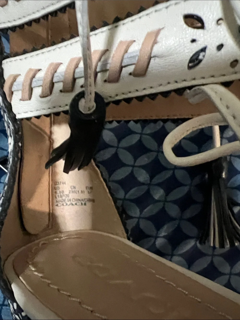 Coach Two-Tone Espadrille Wedge Sandals in Beige and Black